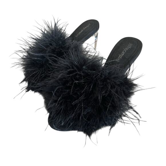 JEFFREY CAMPBELL Daisy Women's Size 8 Black Real Feathers Slip-On Acrylic Heels - Picture 6 of 8